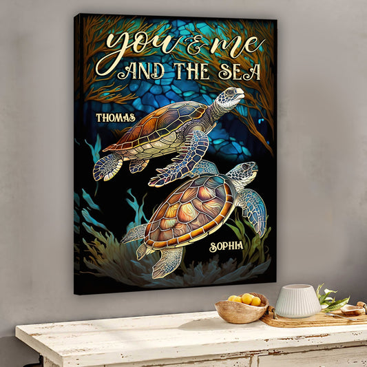 Couple de tortues en vitrail - Toile et affiche personnalisées représentant des tortues