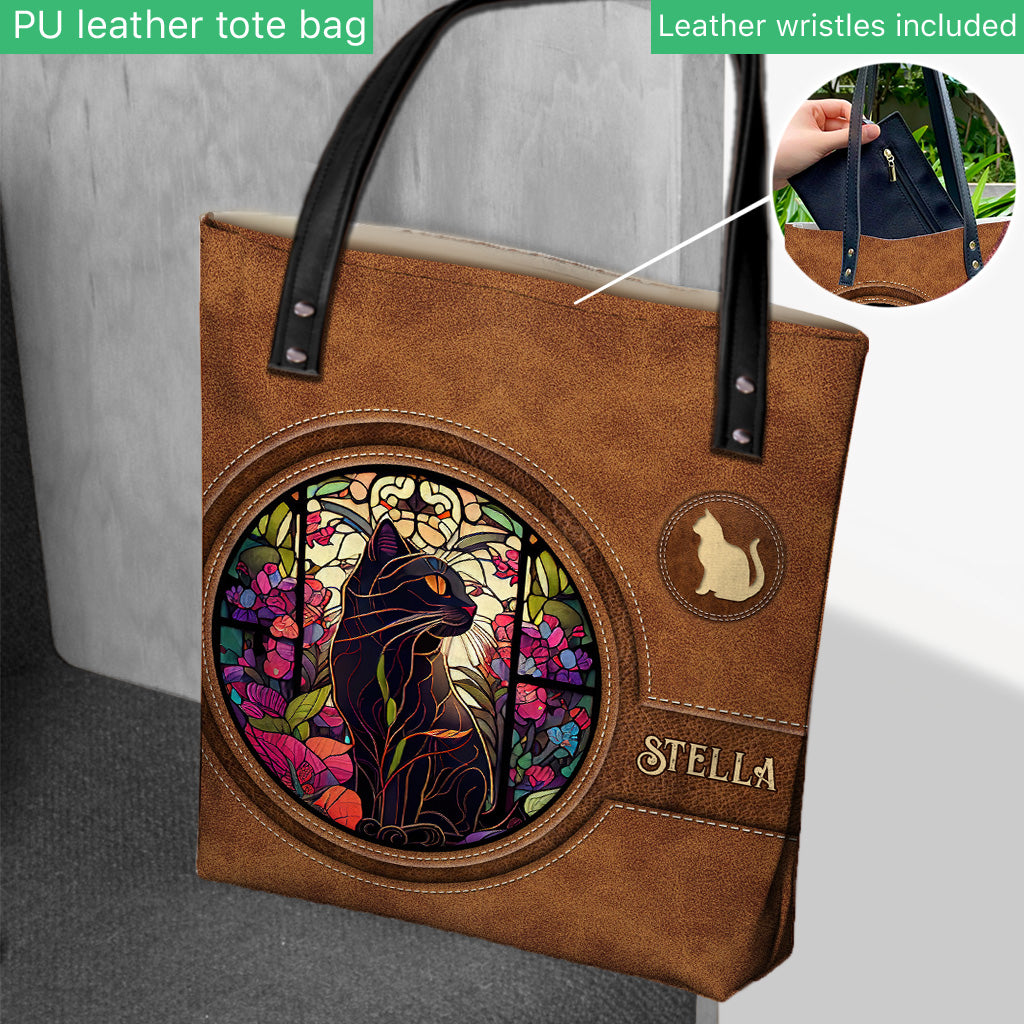 Sac fourre-tout personnalisé Chat Noir en vitrail
