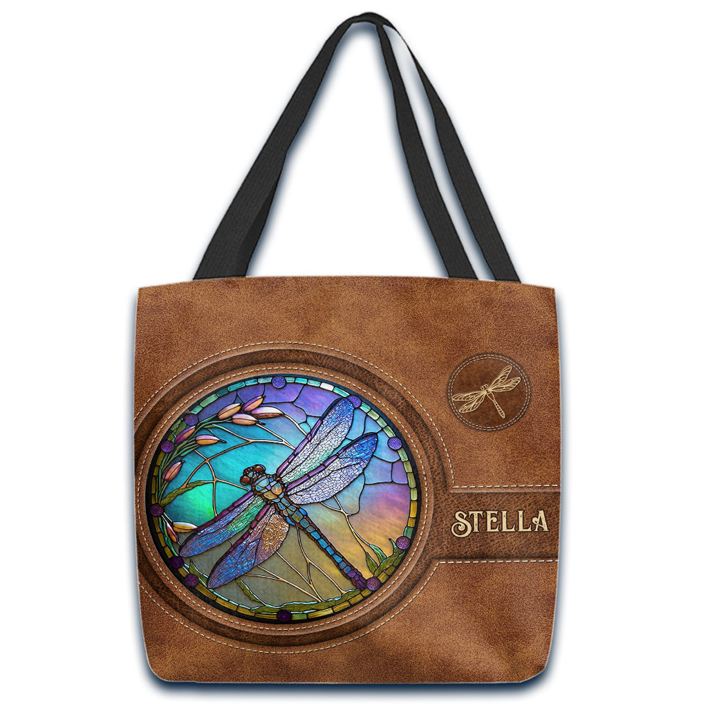 Stained Glass Dragonfly - Personalized Dragonfly Tote Bag