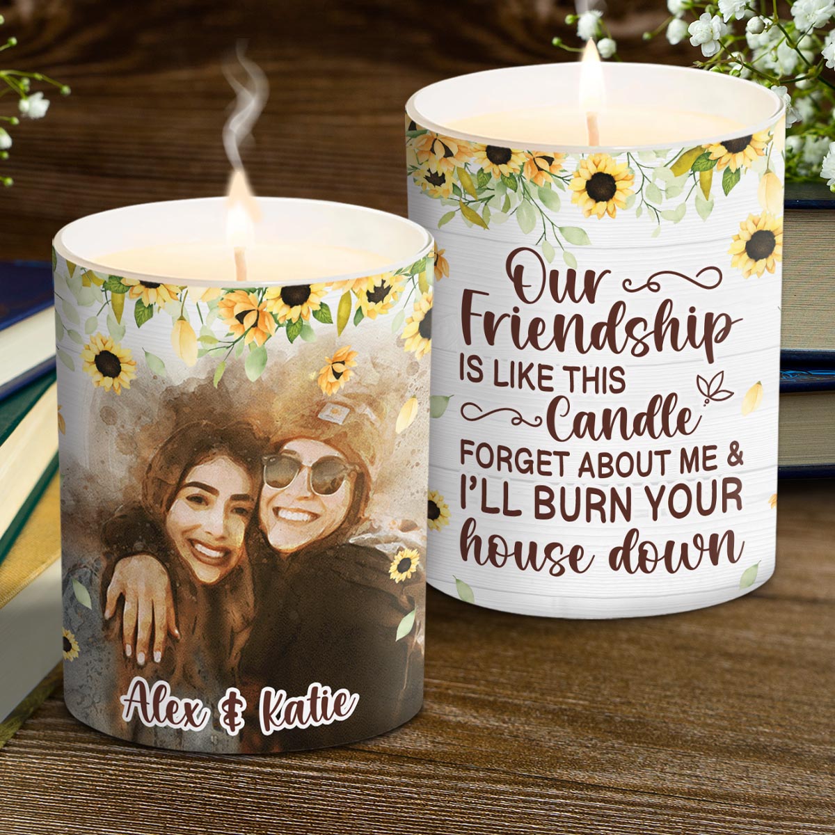 Our Friendship Is Like This Candle - Personalized Bestie Candle With Wooden Lid
