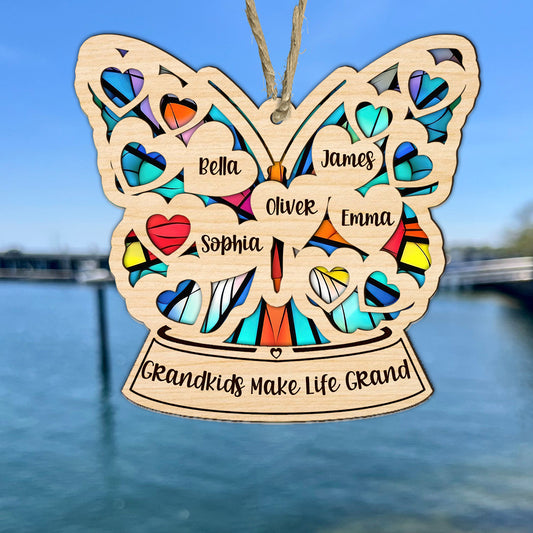 Grand-mère Maman Cœur Papillon - Attrape-soleil personnalisé pour grand-mère