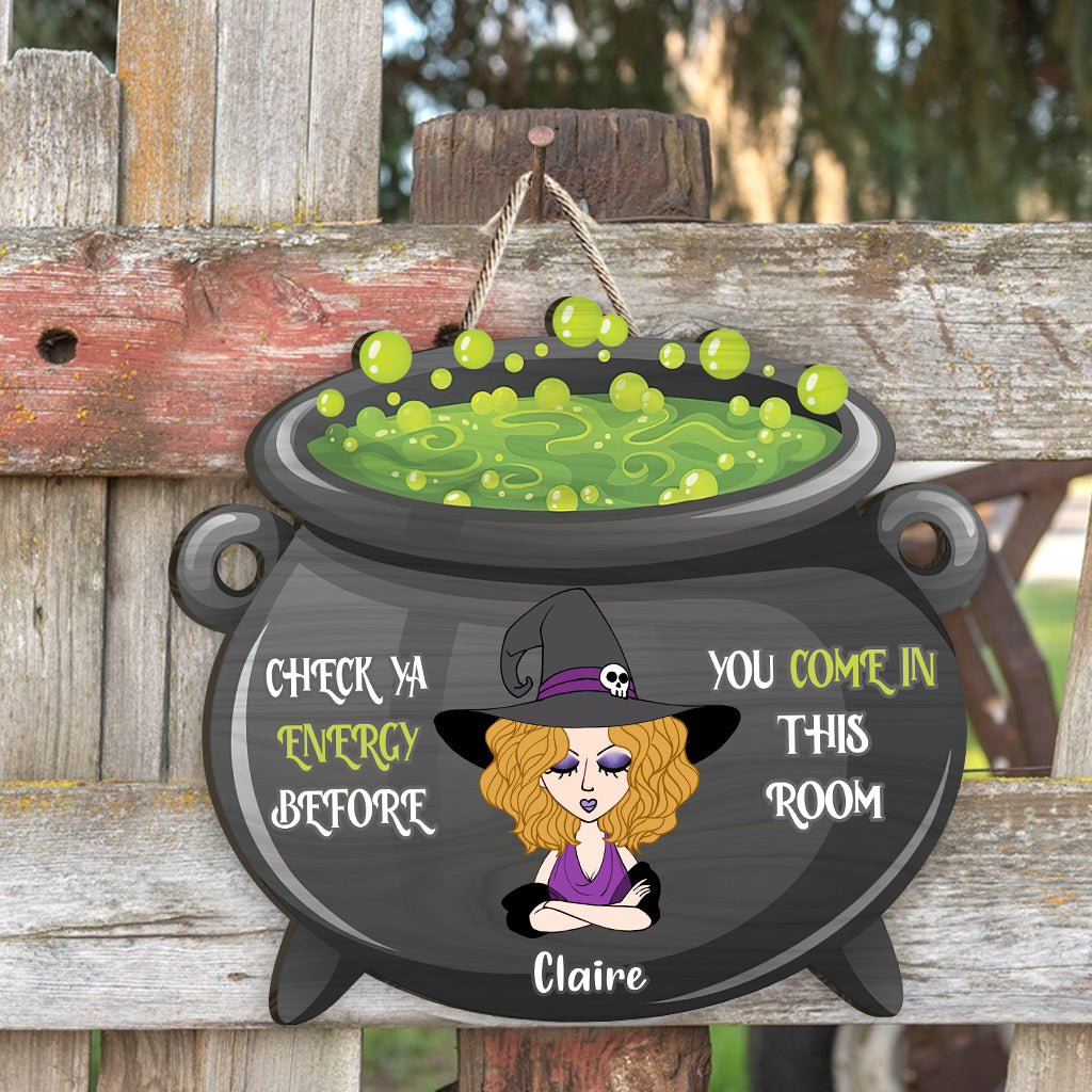 Vérifie ton énergie - Panneau en bois personnalisé pour sorcière