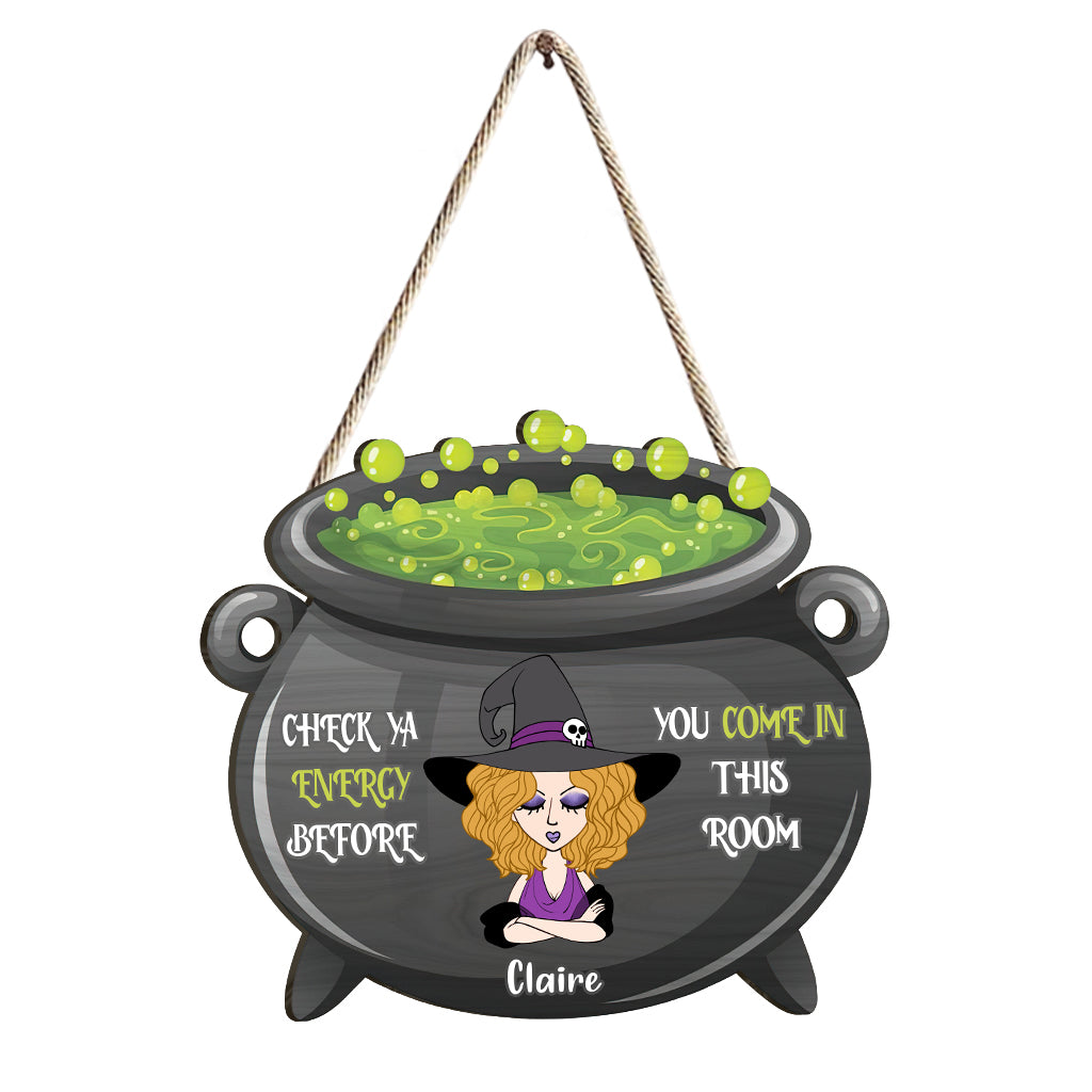Vérifie ton énergie - Panneau en bois personnalisé pour sorcière