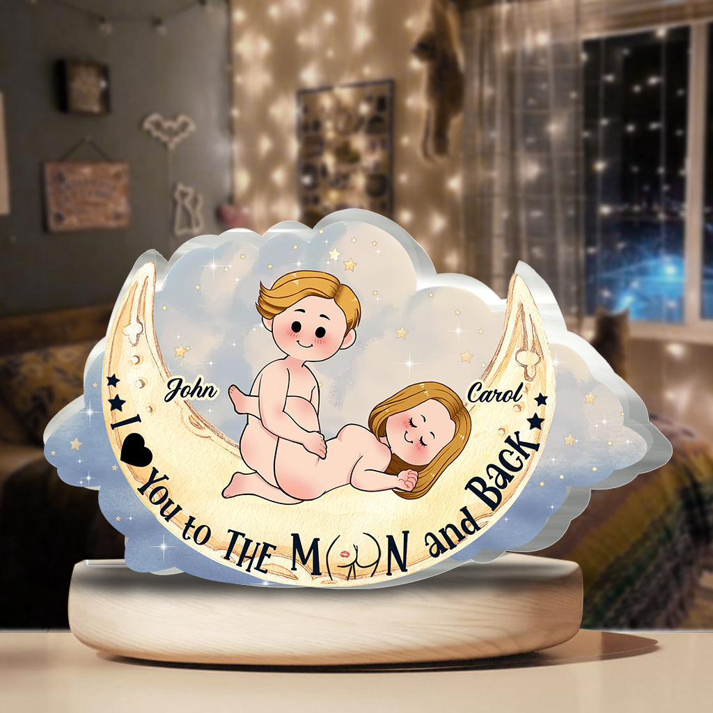 Je t'aime jusqu'à la lune et retour - Plaque acrylique personnalisée pour couple