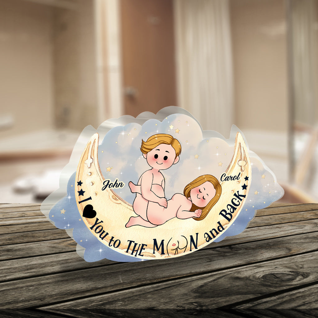 Je t'aime jusqu'à la lune et retour - Plaque acrylique personnalisée pour couple