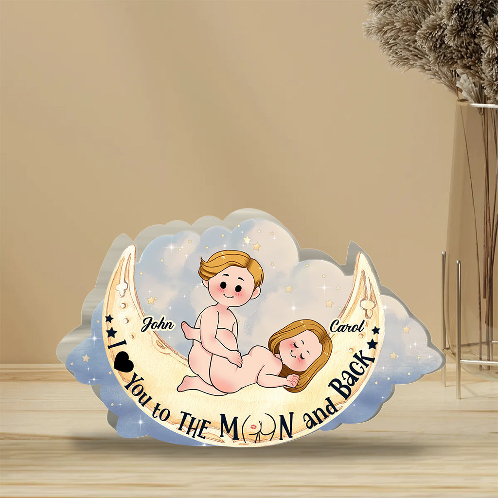 Je t'aime jusqu'à la lune et retour - Plaque acrylique personnalisée pour couple