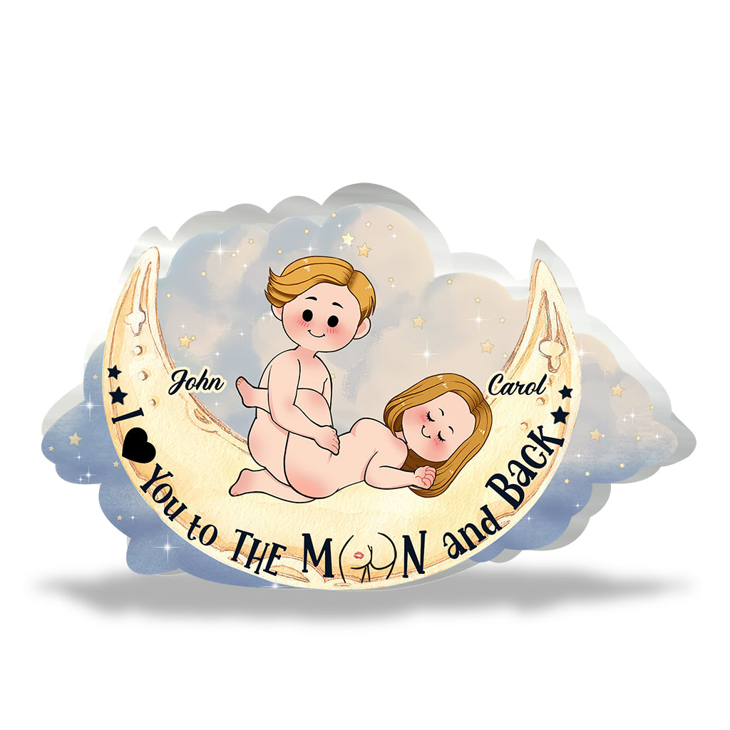 Je t'aime jusqu'à la lune et retour - Plaque acrylique personnalisée pour couple