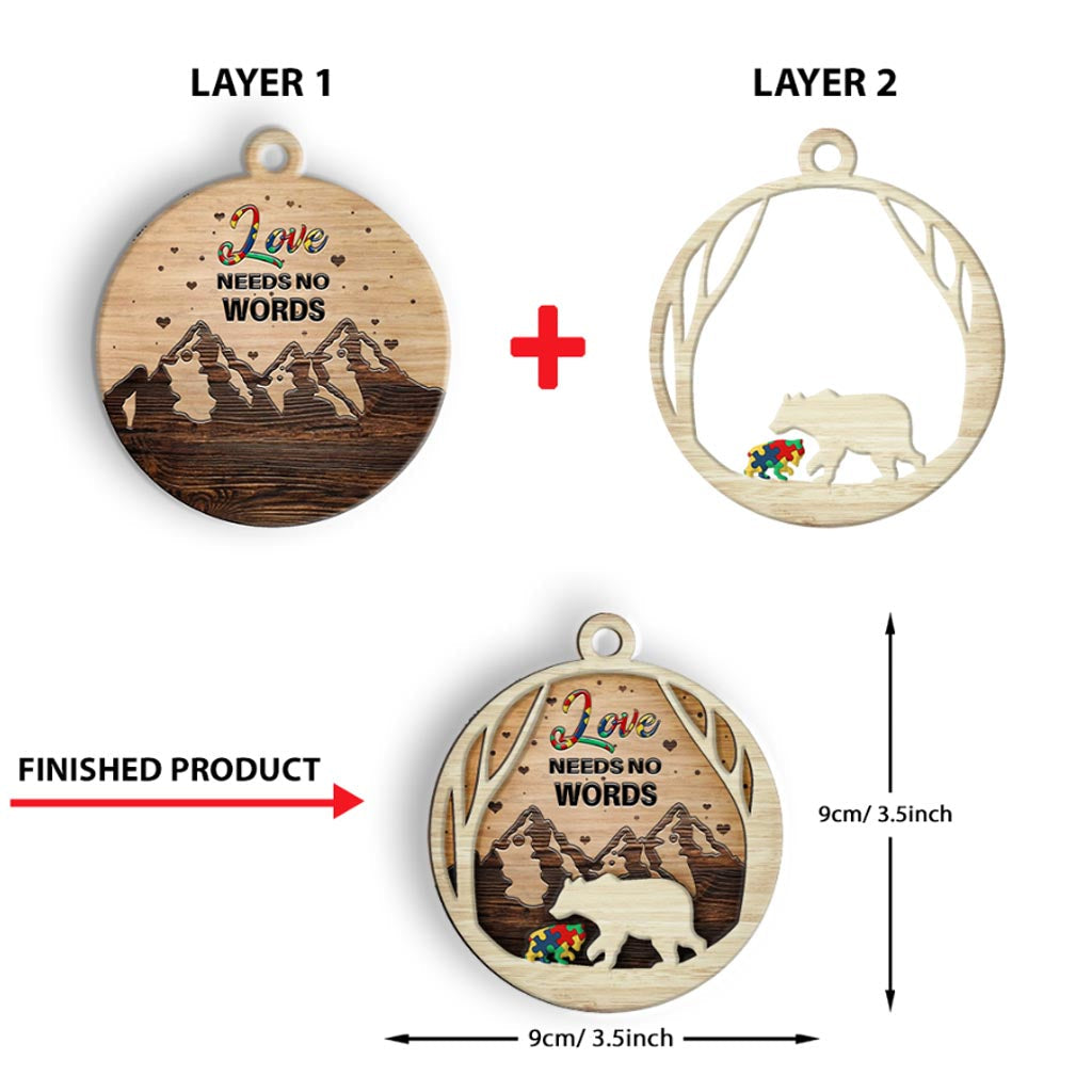 L'amour n'a pas besoin de mots - Ornement en bois stratifié pour la sensibilisation à l'autisme