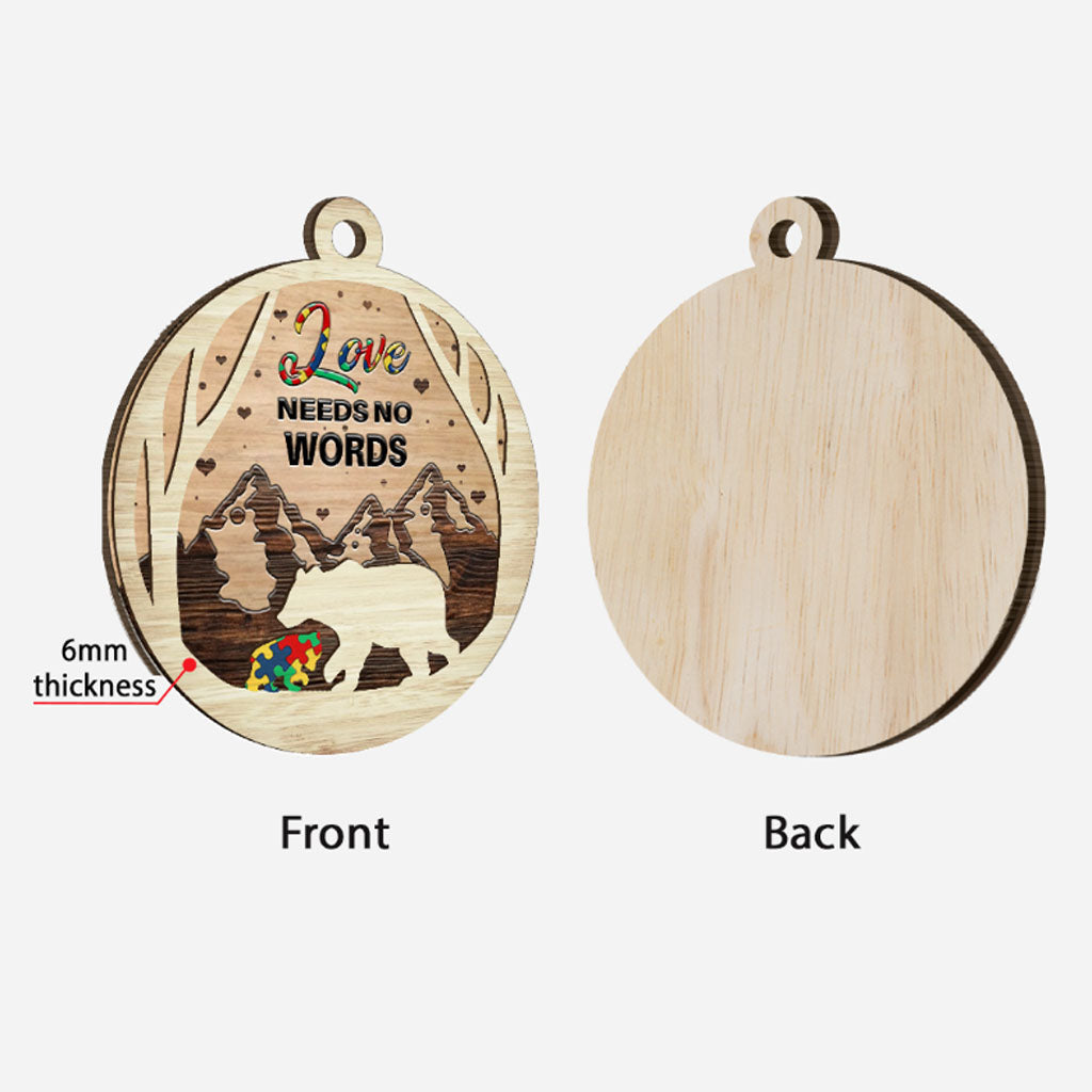 L'amour n'a pas besoin de mots - Ornement en bois stratifié pour la sensibilisation à l'autisme