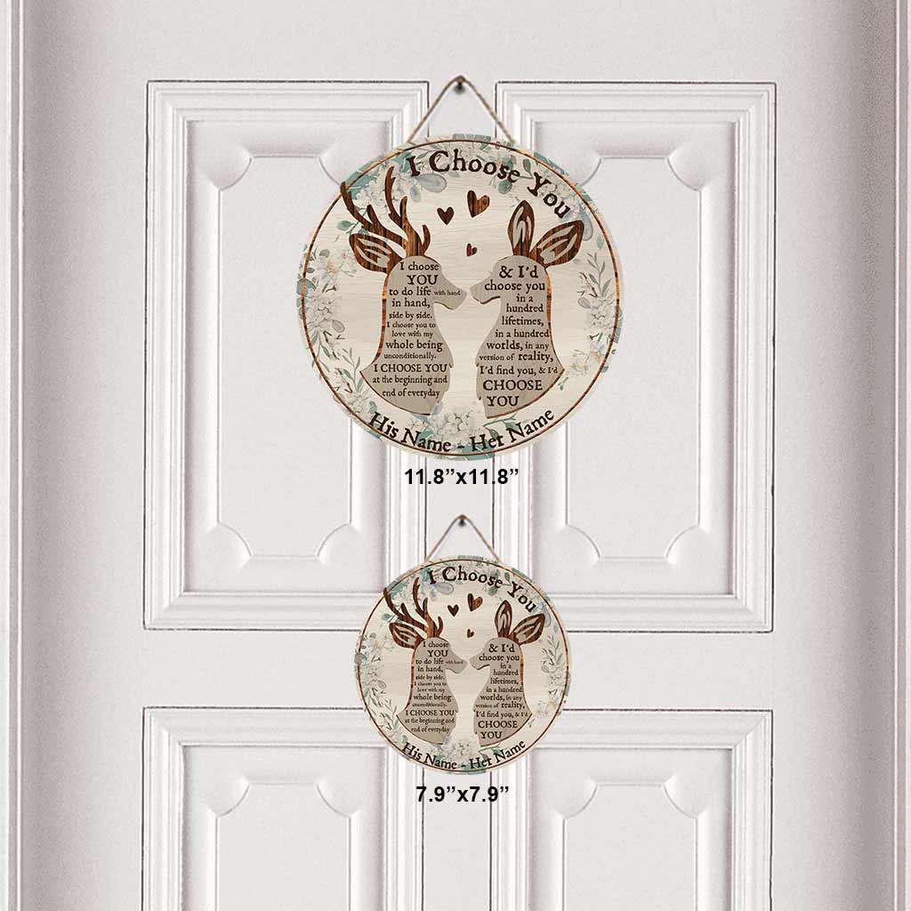 Couple de cerfs - Panneau rond en bois personnalisé « Je vous choisis » - Chasse