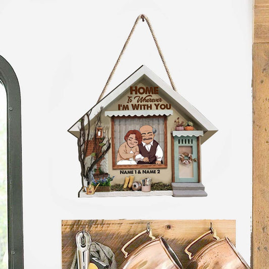 Home Is Wherever I'm With You - Personalized Couple Wood Sign With 3D Pattern Print