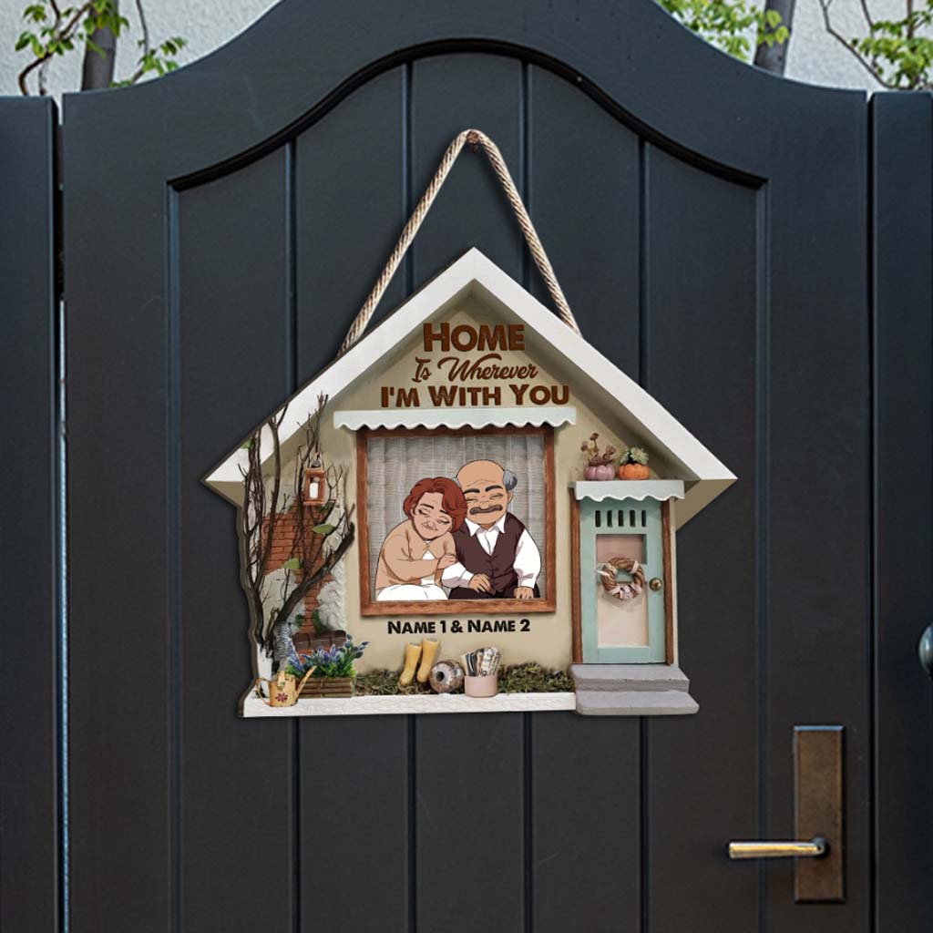 « La maison, c'est là où je suis avec toi » - Panneau en bois personnalisé pour couple avec motif 3D