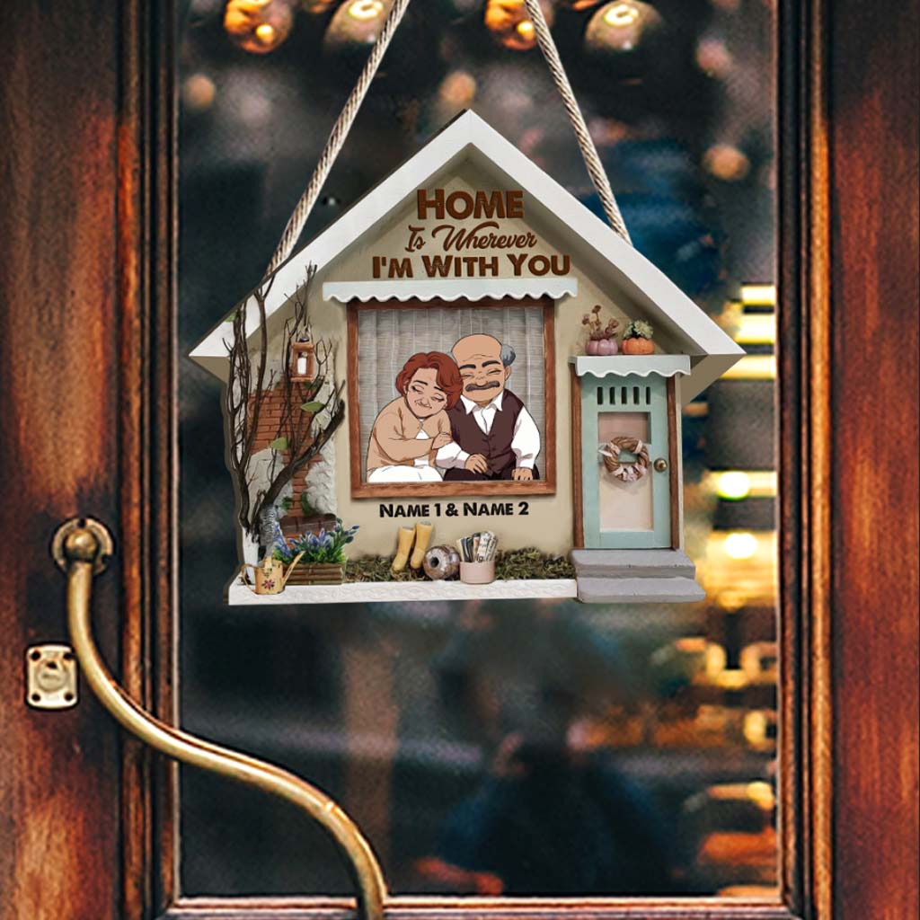 « La maison, c'est là où je suis avec toi » - Panneau en bois personnalisé pour couple avec motif 3D