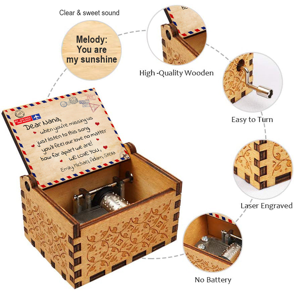 Quand tu nous manques - Cadeau pour grand-mère, maman, fille, petite-fille, fils, petit-fils, papa, grand-père - Boîte à musique à manivelle personnalisée