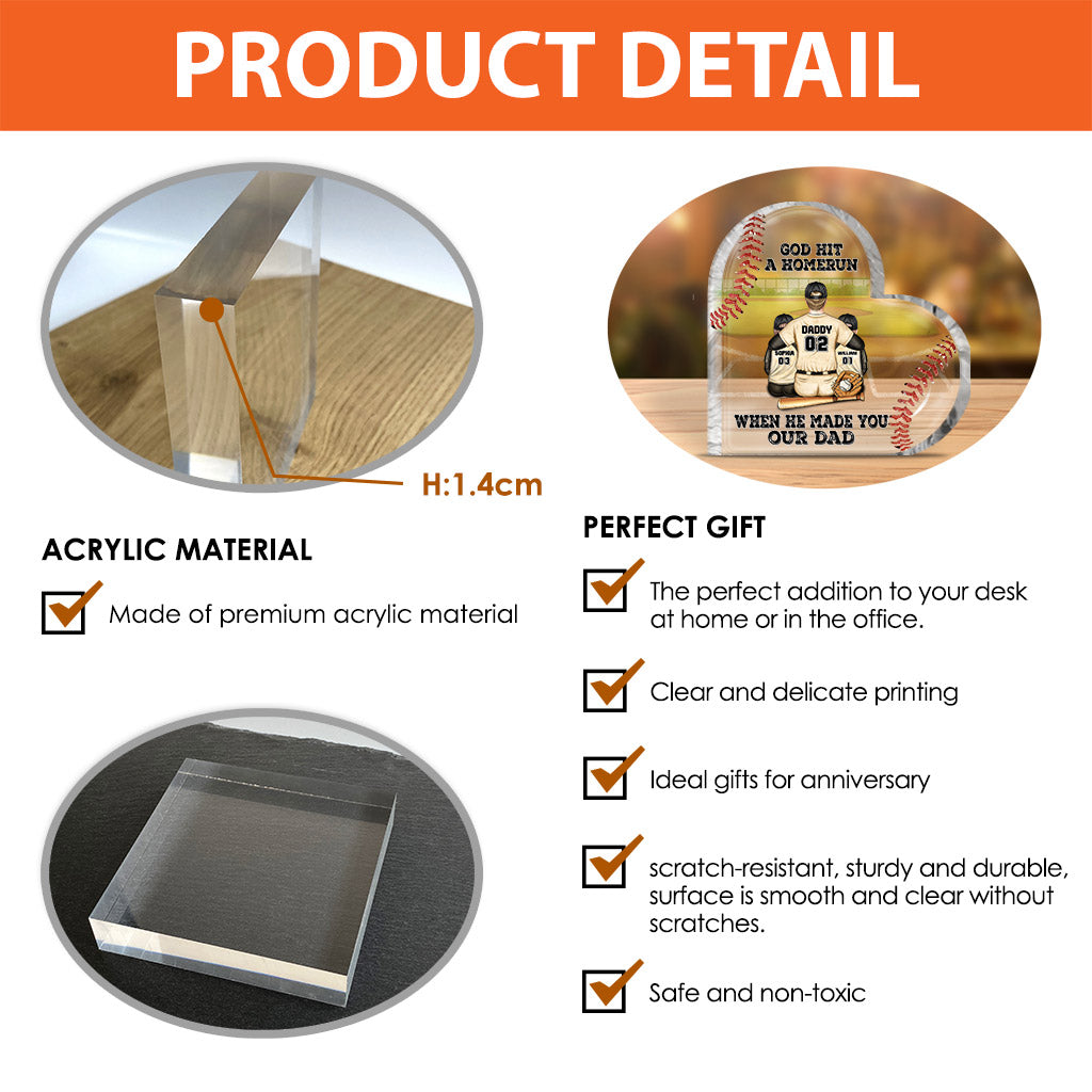 Dieu a frappé un coup de circuit - Plaque acrylique personnalisée en forme de balle de baseball pour la fête des pères