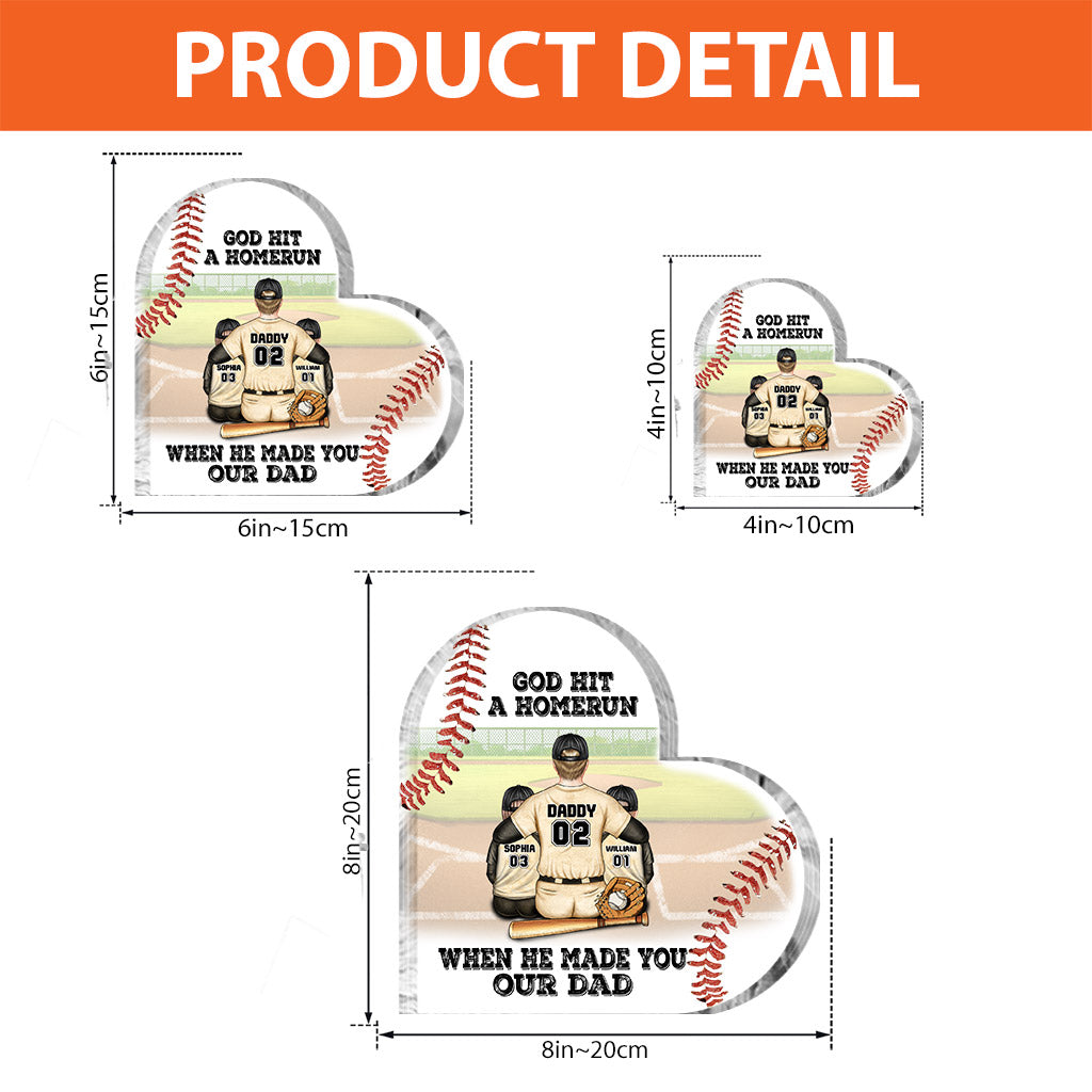 Dieu a frappé un coup de circuit - Plaque acrylique personnalisée en forme de balle de baseball pour la fête des pères