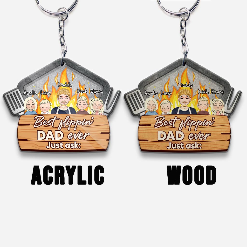 Best Flippin' Dad - Personalized Father's Day Father Keychain (Printed On Both Sides)