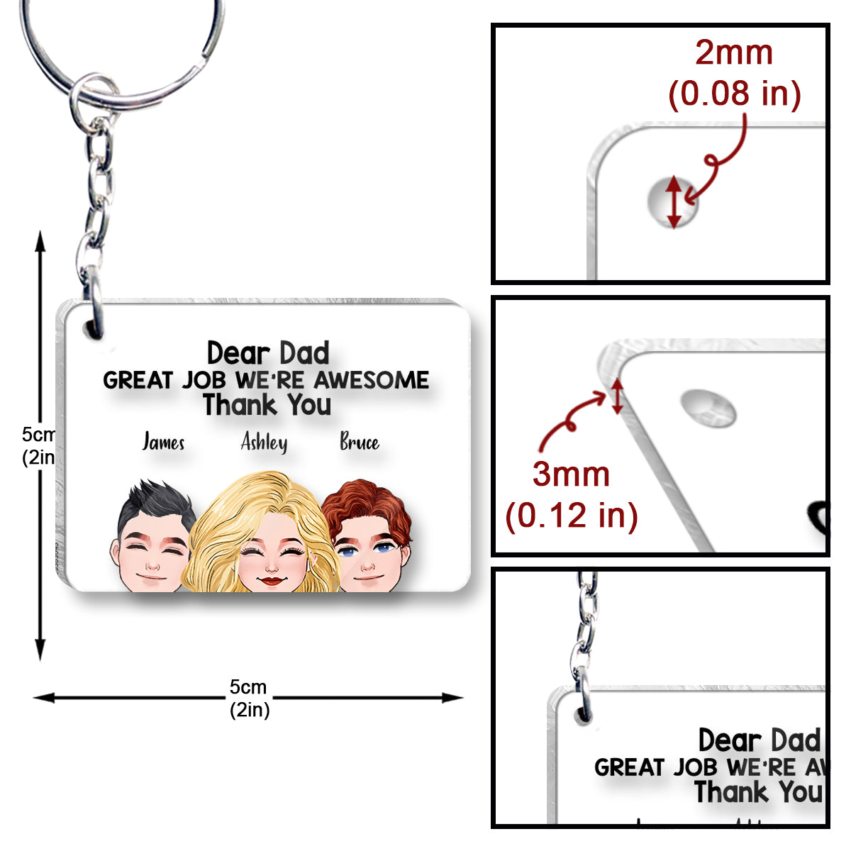 Cher papa, bravo ! - Porte-clés transparent personnalisé « Papa, super boulot ! »