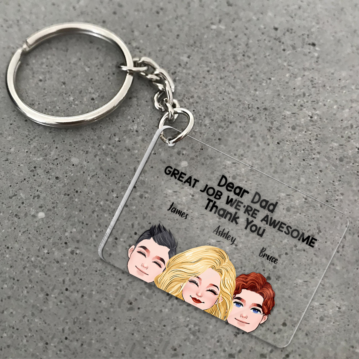 Cher papa, bravo ! - Porte-clés transparent personnalisé « Papa, super boulot ! »