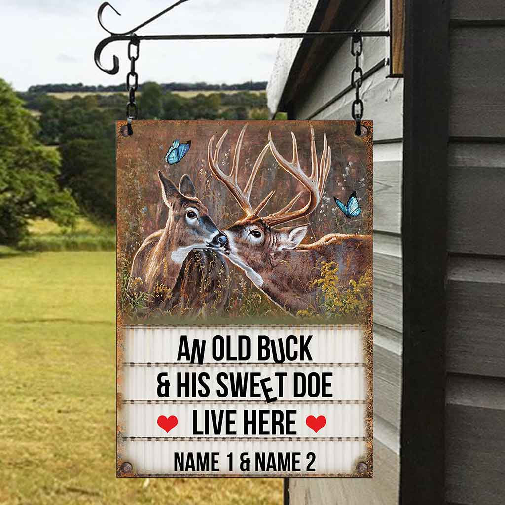 Un vieux cerf et sa douce biche - Panneau métallique rectangulaire personnalisé pour la chasse