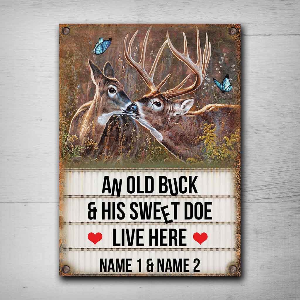 Un vieux cerf et sa douce biche - Panneau métallique rectangulaire personnalisé pour la chasse
