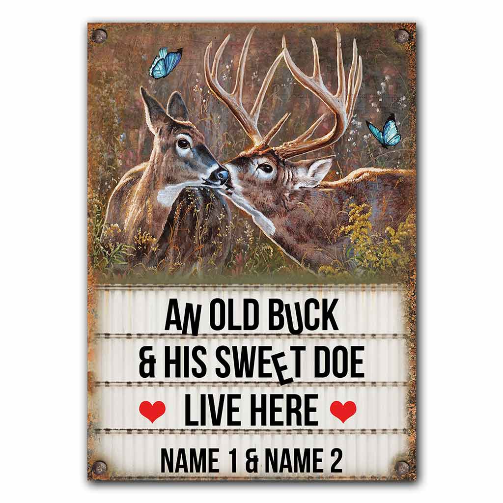 Un vieux cerf et sa douce biche - Panneau métallique rectangulaire personnalisé pour la chasse