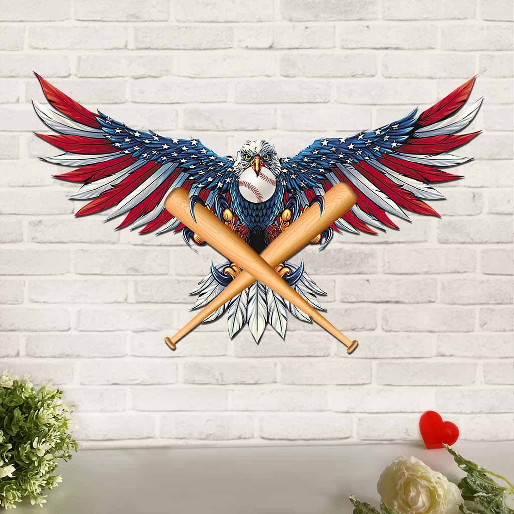 Baseball Independence Day Cut Metal Sign