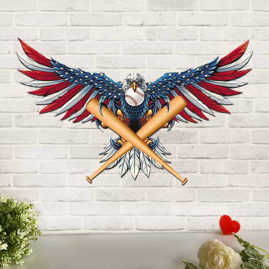 Baseball Independence Day Cut Metal Sign