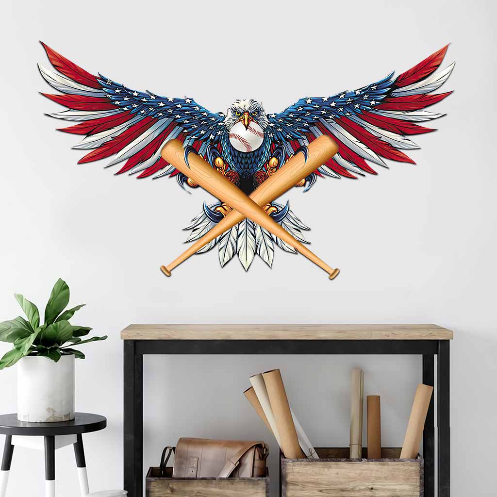 Baseball Independence Day Cut Metal Sign