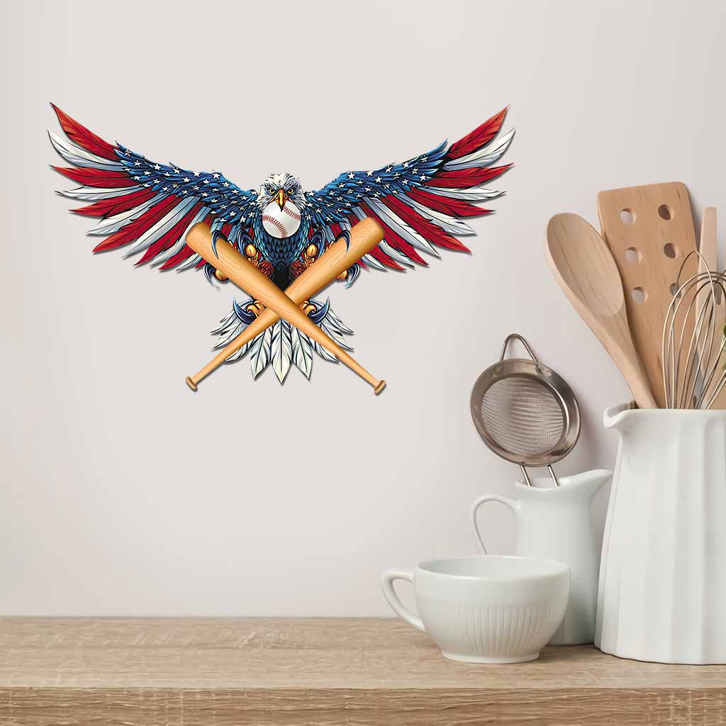 Baseball Independence Day Cut Metal Sign