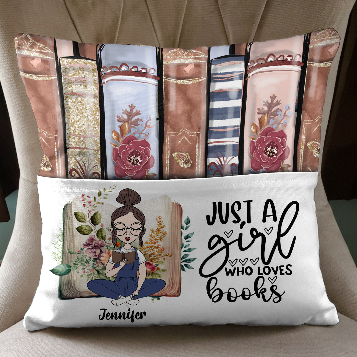 Juste une fille qui aime les livres - Coussin à poche de livre personnalisé