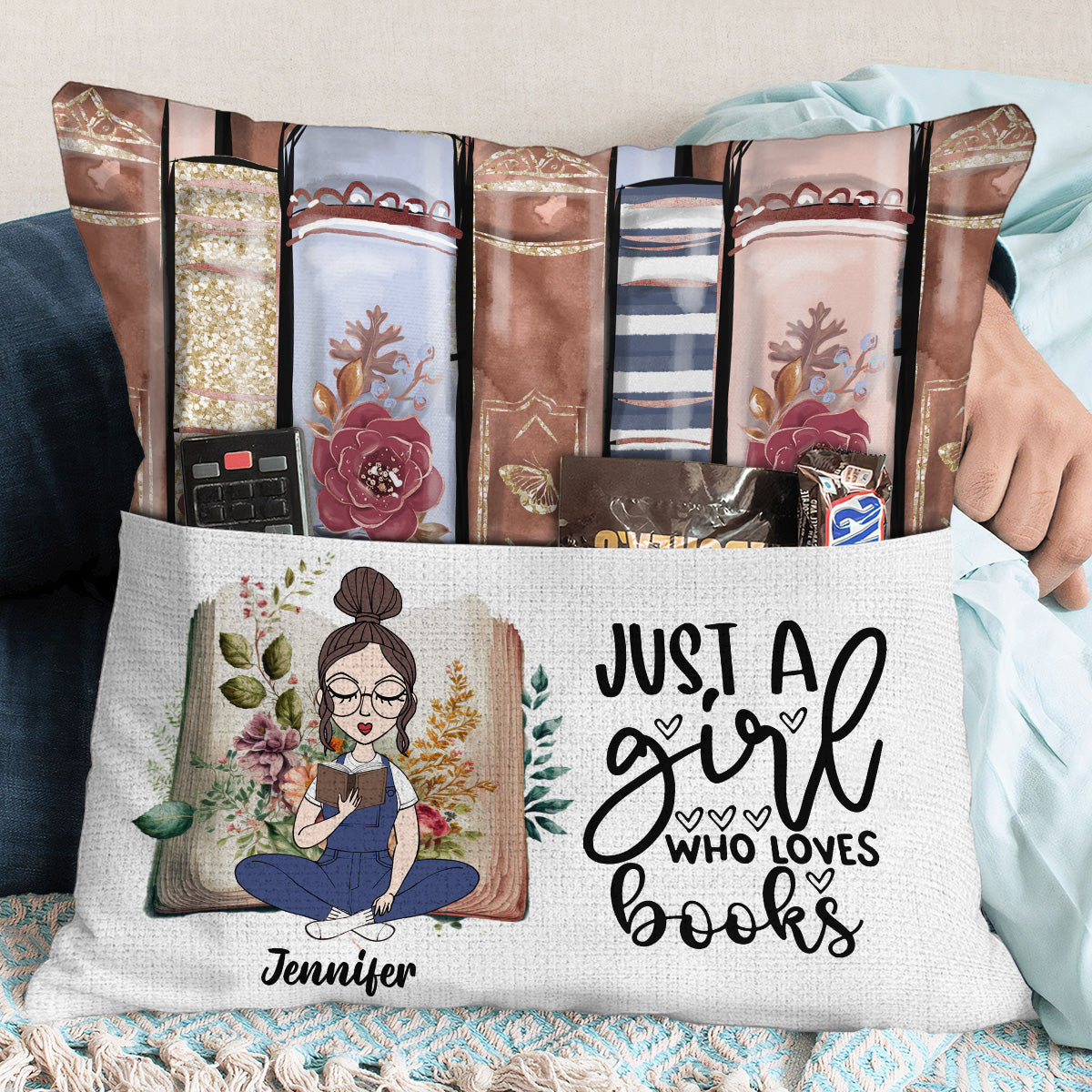 Juste une fille qui aime les livres - Coussin à poche de livre personnalisé