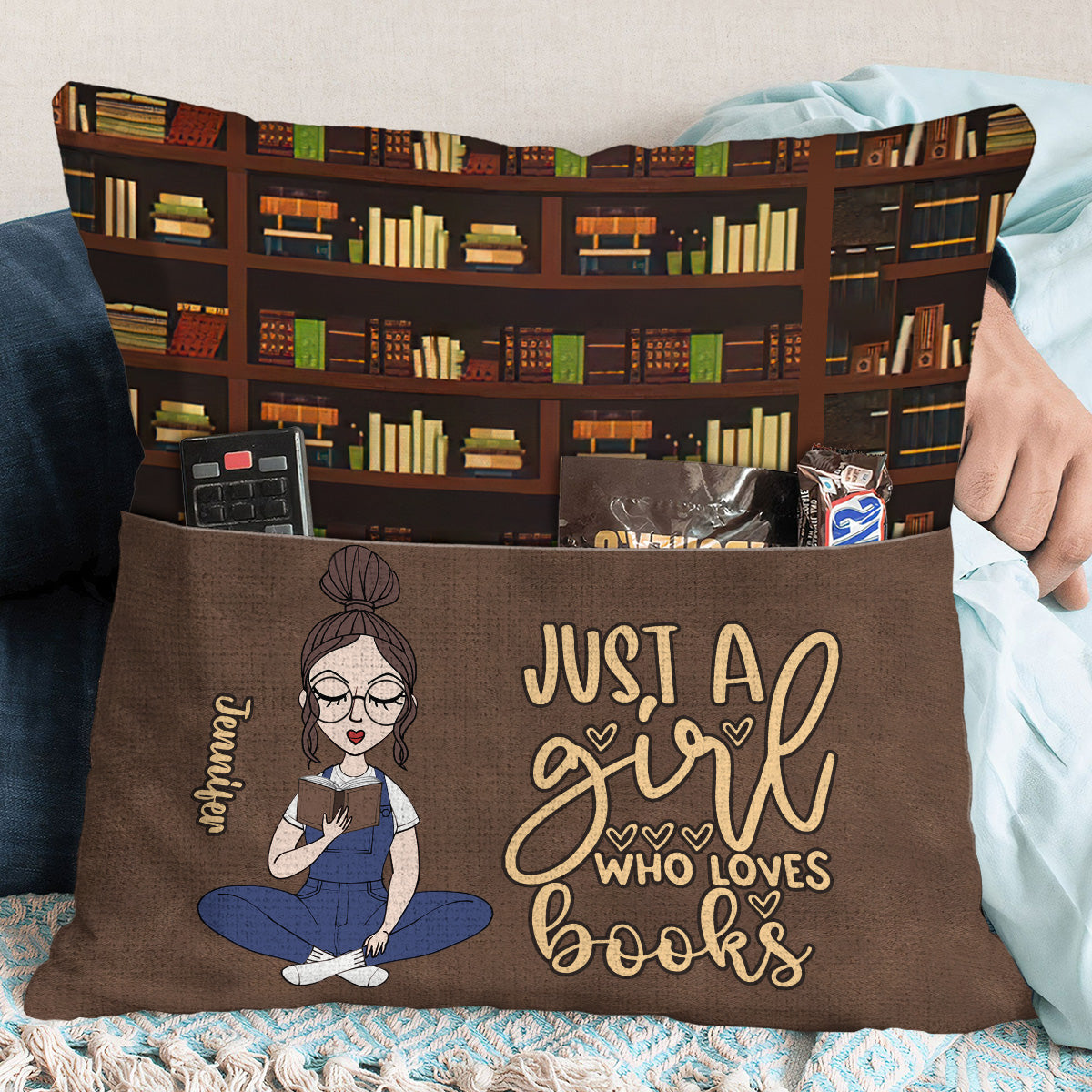 Juste une fille qui aime les livres - Coussin à poche de livre personnalisé