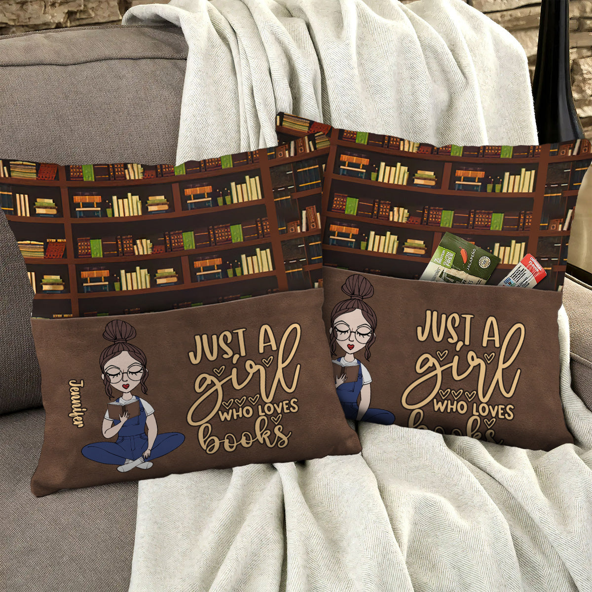 Juste une fille qui aime les livres - Coussin à poche de livre personnalisé