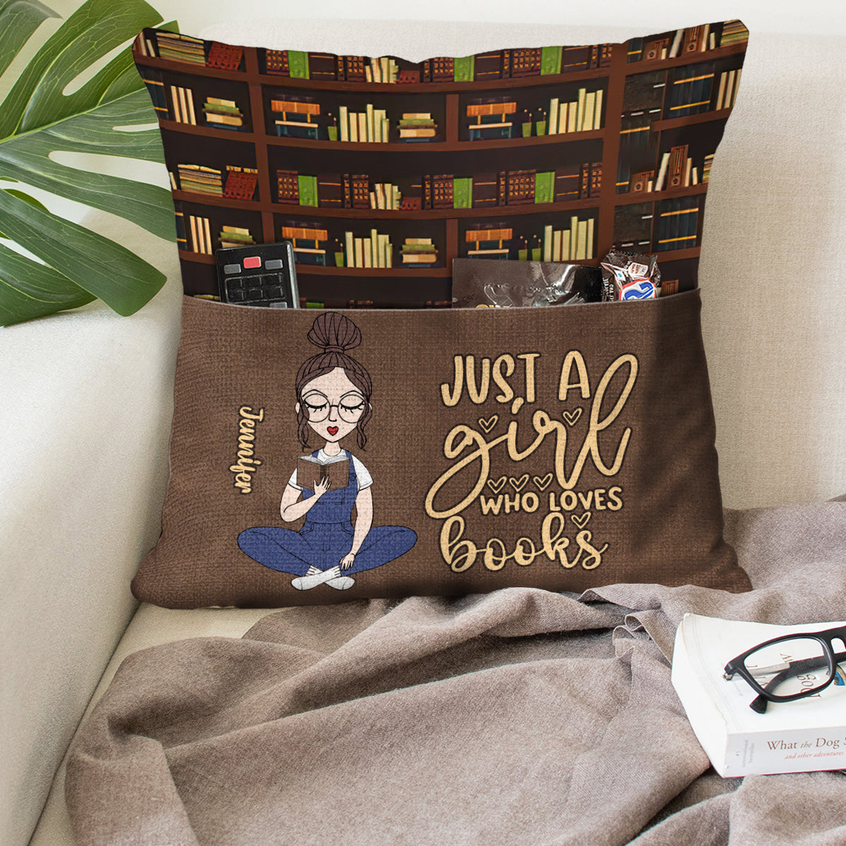 Juste une fille qui aime les livres - Coussin à poche de livre personnalisé