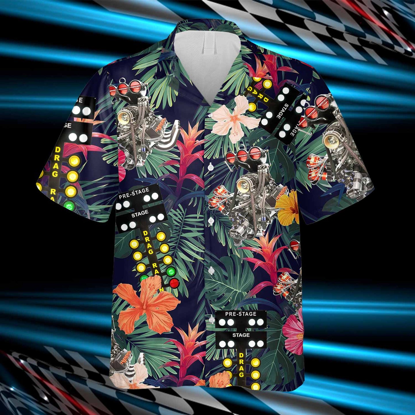 Nuits d'été et éclairage des pistes de terre - Chemise hawaïenne de course
