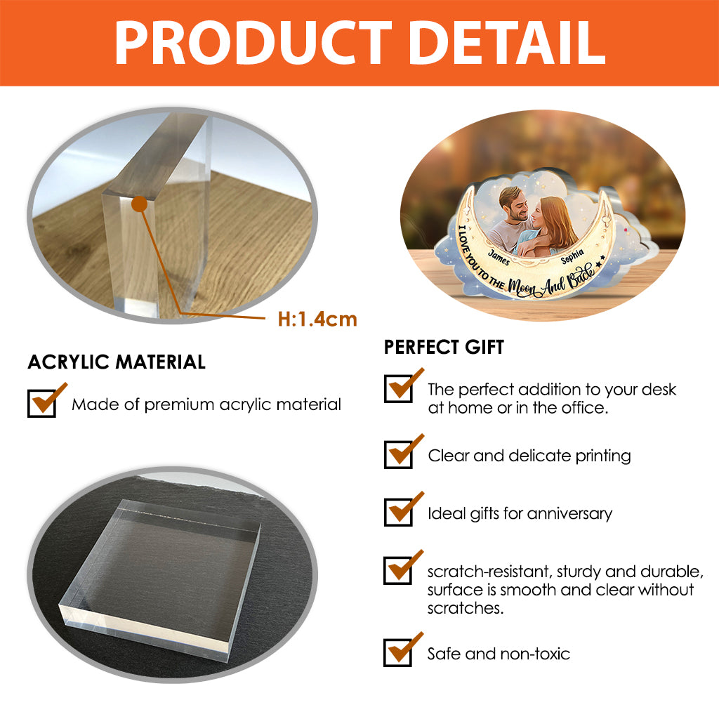 Je t'aime jusqu'à la lune et retour - Plaque acrylique personnalisée pour couple