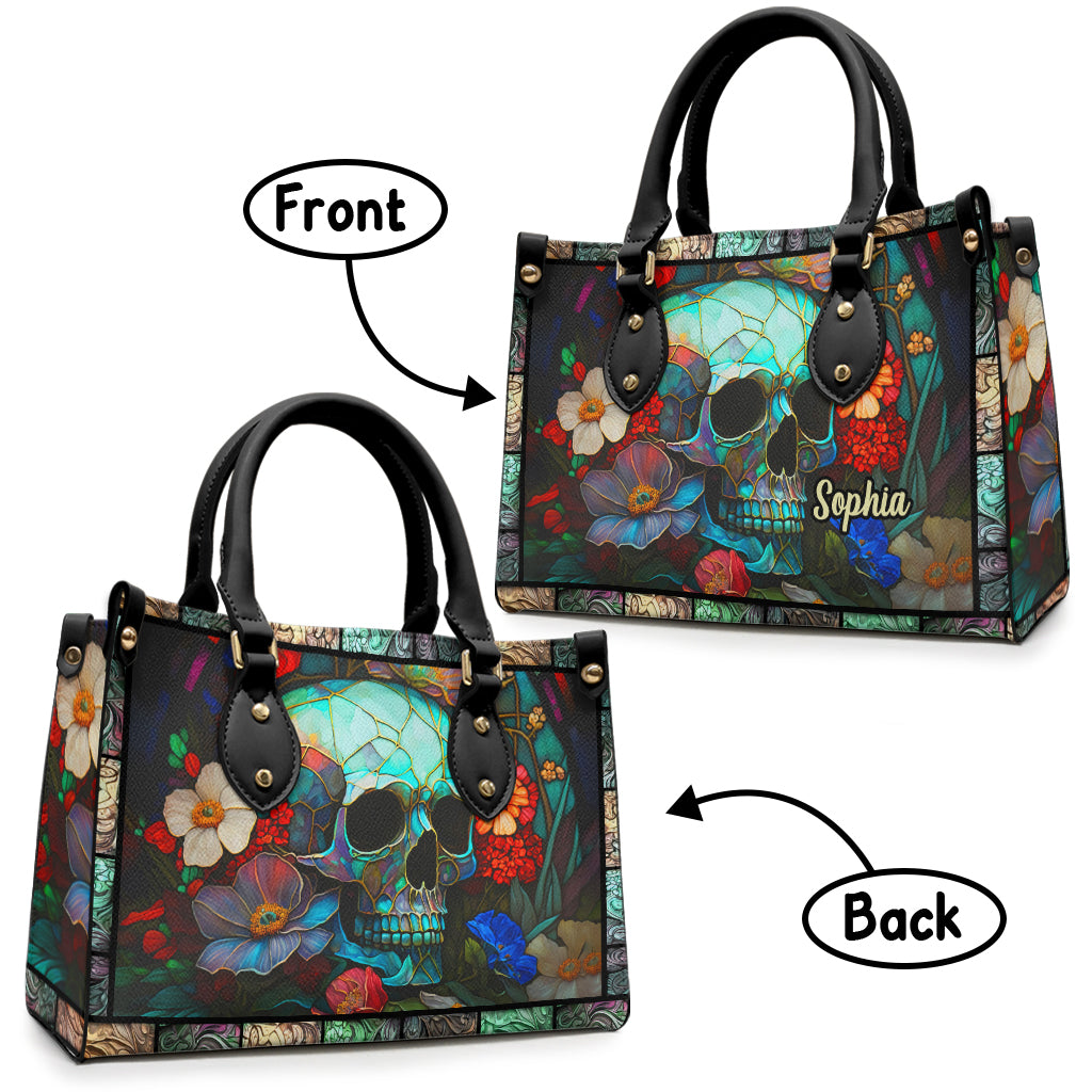 Floral Skull - Personalized Skull Leather Handbag