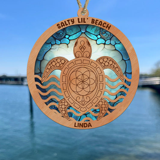 Océan coloré - Attrape-soleil tortue personnalisé