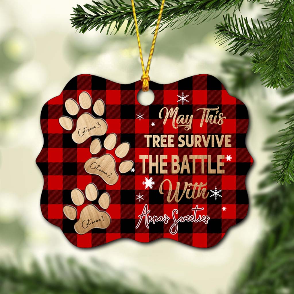 Que cet arbre survive - Ornement de Noël personnalisé en forme de chat (Imprimé des deux côtés)