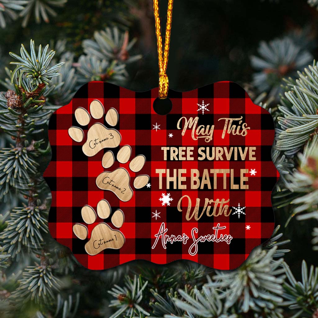 Que cet arbre survive - Ornement de Noël personnalisé en forme de chat (Imprimé des deux côtés)