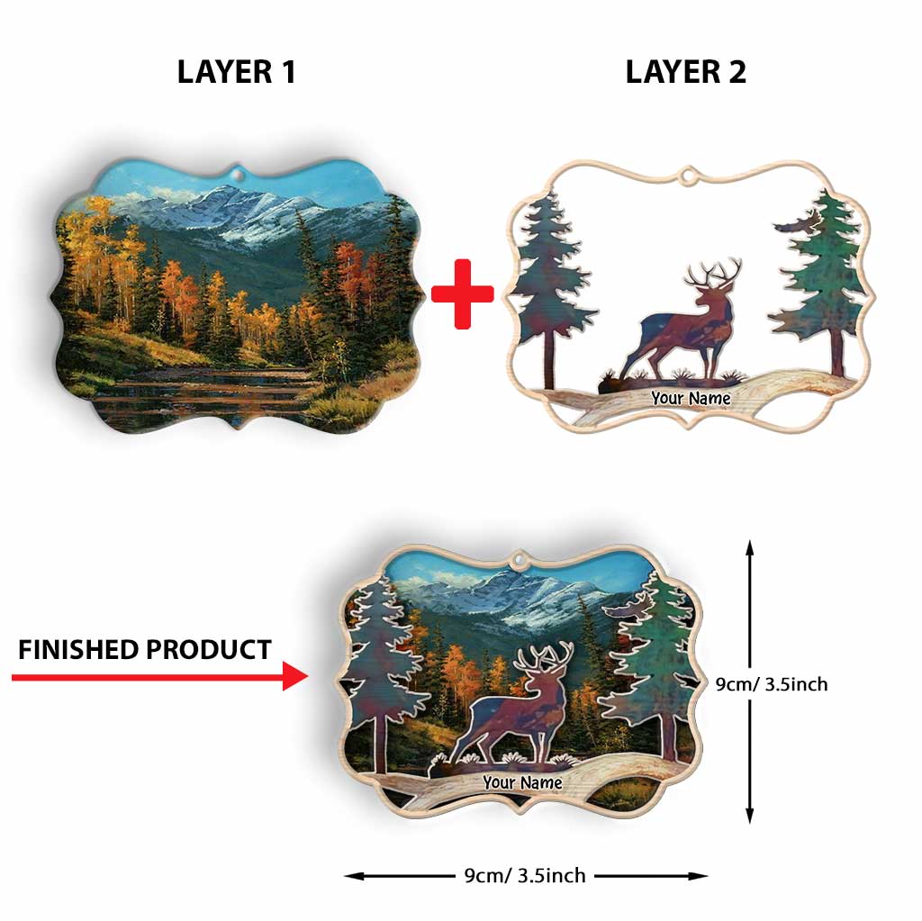 Chasse au cerf - Ornement de Noël personnalisé en bois superposé sur le thème de la chasse