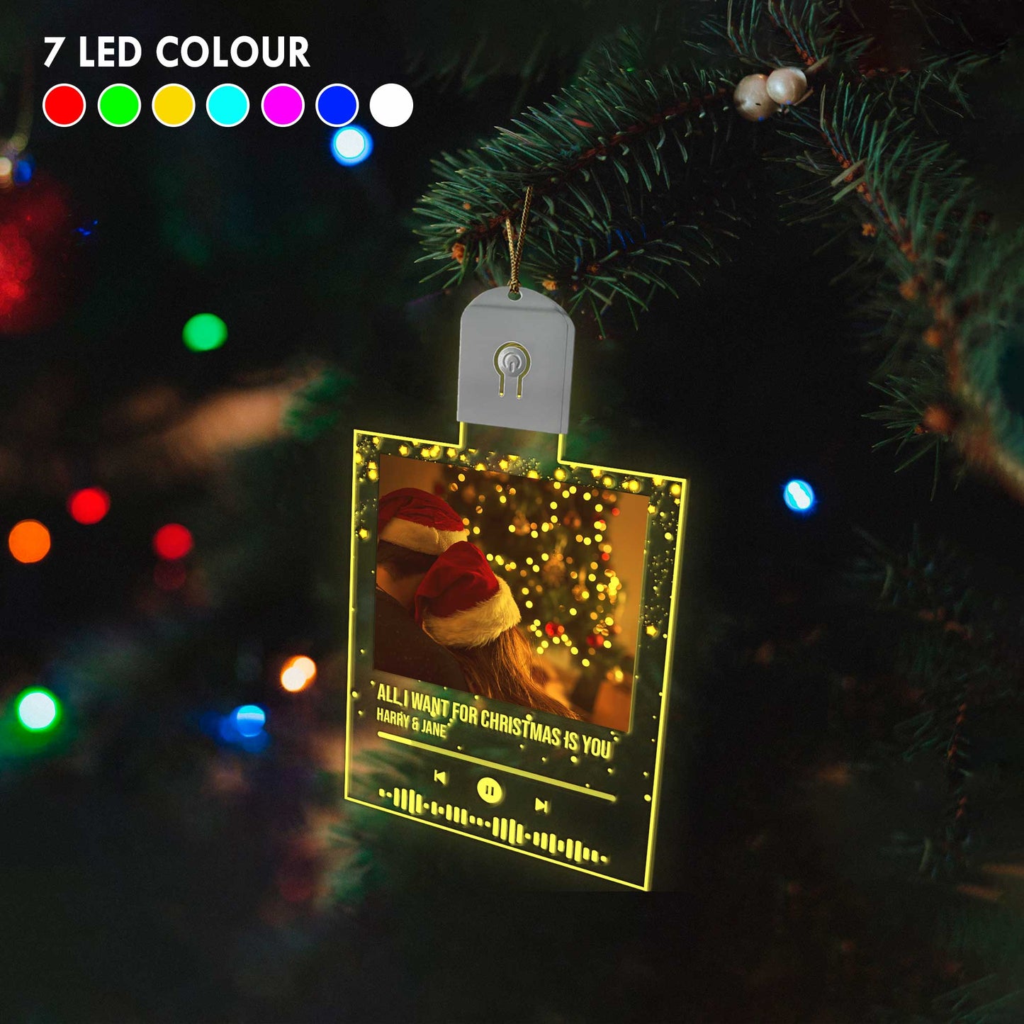 Tout ce que je veux pour Noël, c'est toi - Ornement de Noël personnalisé en acrylique LED en forme de couple