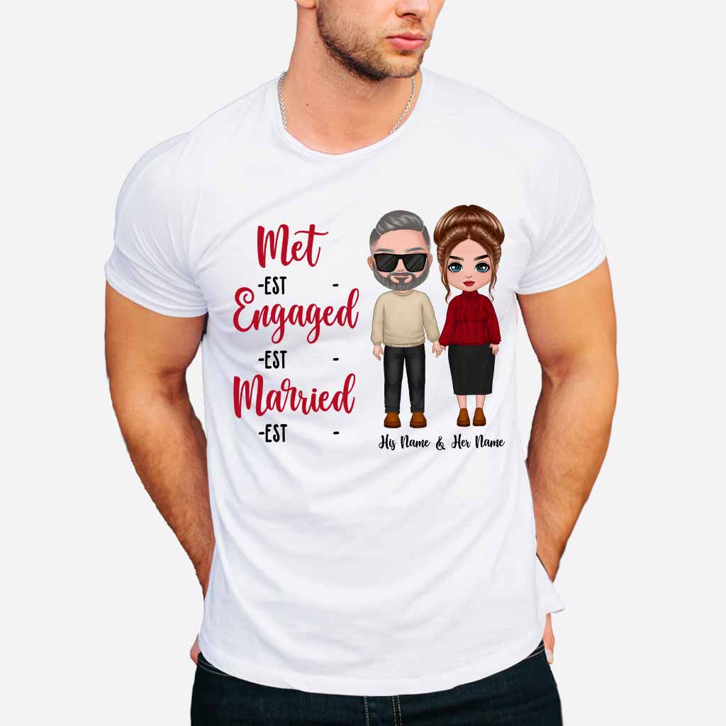 Met Engaged Married - Personalized Couple T-shirt and Hoodie