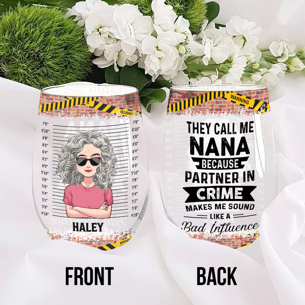 Nana Partners In Crime - Personalized Mother's Day Grandma All Over Wine Glass