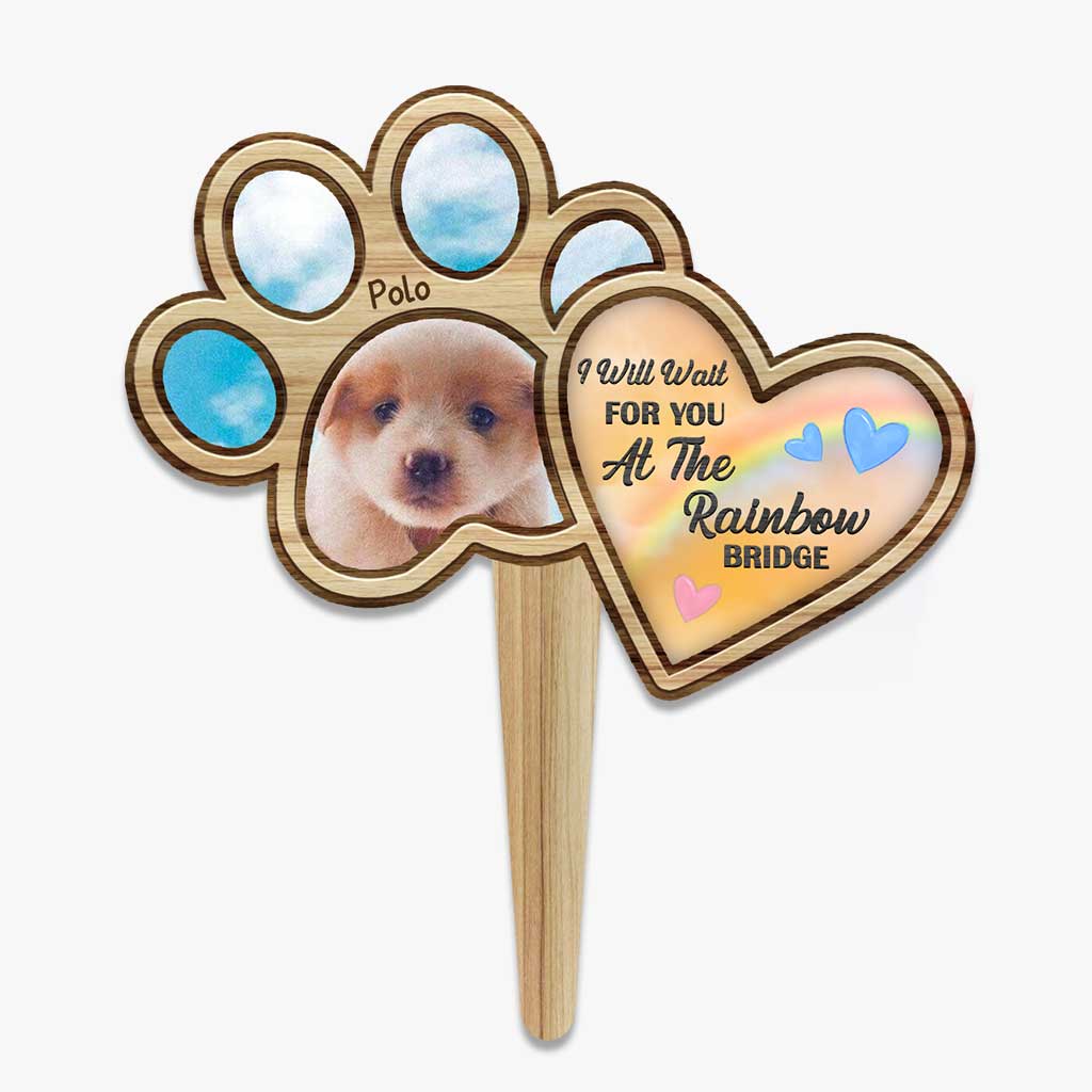 I Will Wait For You At The Rainbow Bridge - Personalized Dog Acrylic Plaque Stake (Printed On 1 Side)