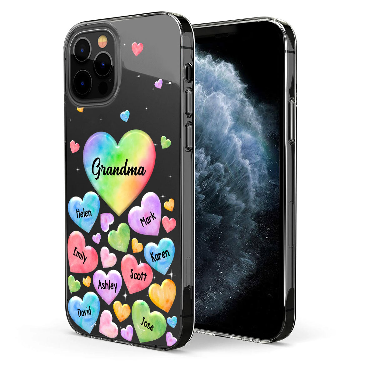 Coque de téléphone transparente personnalisée « Cœur coloré de grand-mère » - Cadeau pour grand-mère, maman