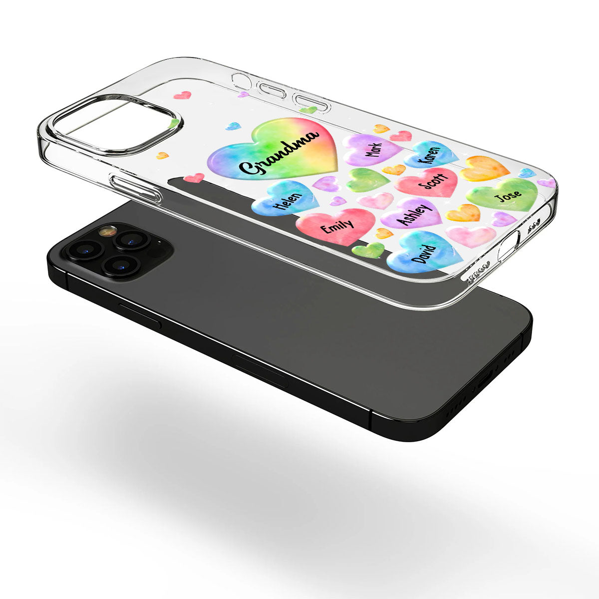 Coque de téléphone transparente personnalisée « Cœur coloré de grand-mère » - Cadeau pour grand-mère, maman