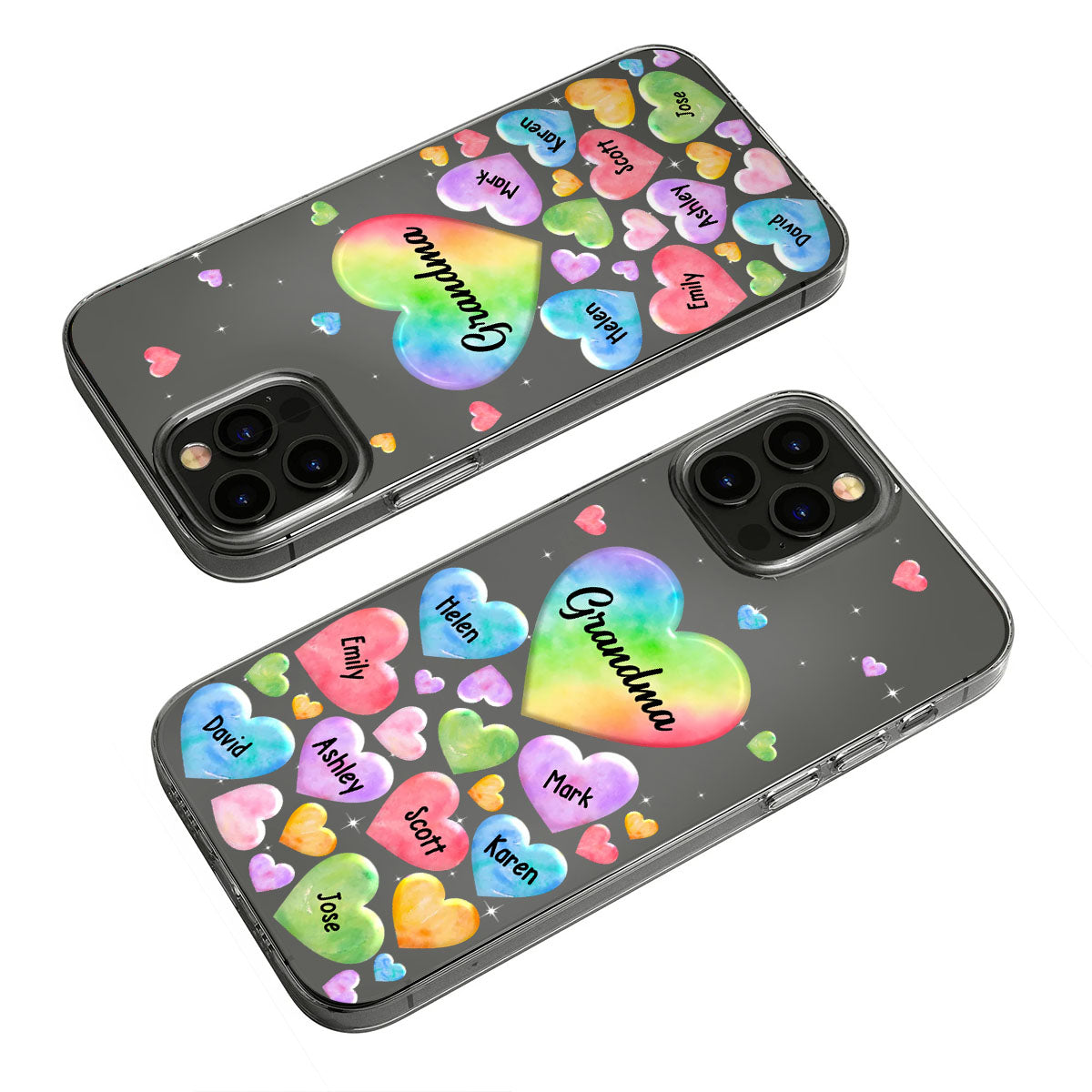 Coque de téléphone transparente personnalisée « Cœur coloré de grand-mère » - Cadeau pour grand-mère, maman