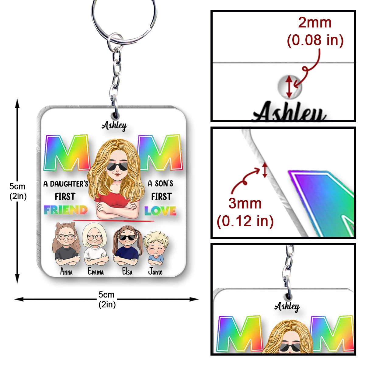 Maman, première amie, premier amour - Porte-clés transparent personnalisé pour maman